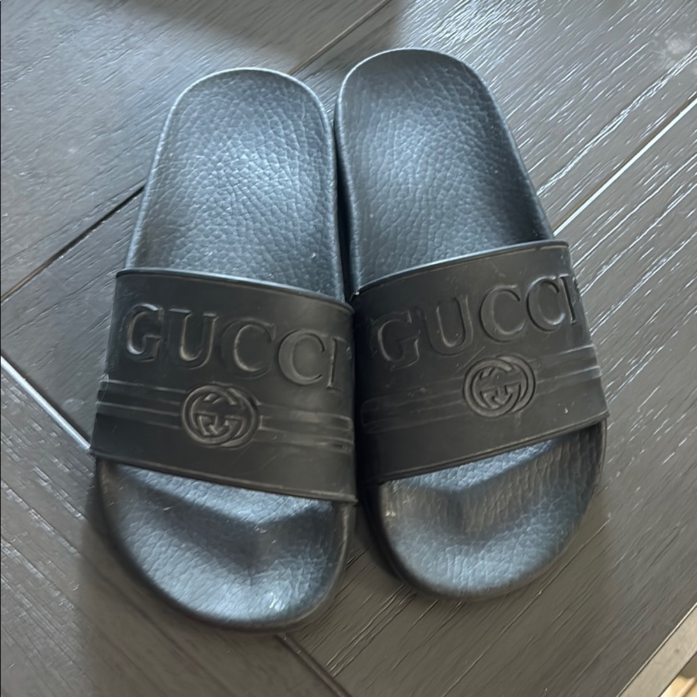 Gucci Embossed Black Slides
